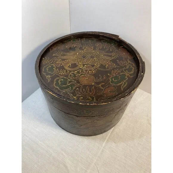 Antique Chinese Hat Box Hand Painted Rare - Picture 8 of 10